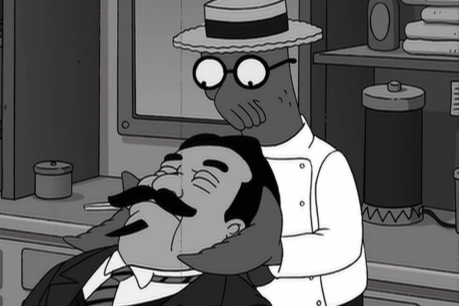 Harold Zoid snips a man’s mustache ends off with his claws