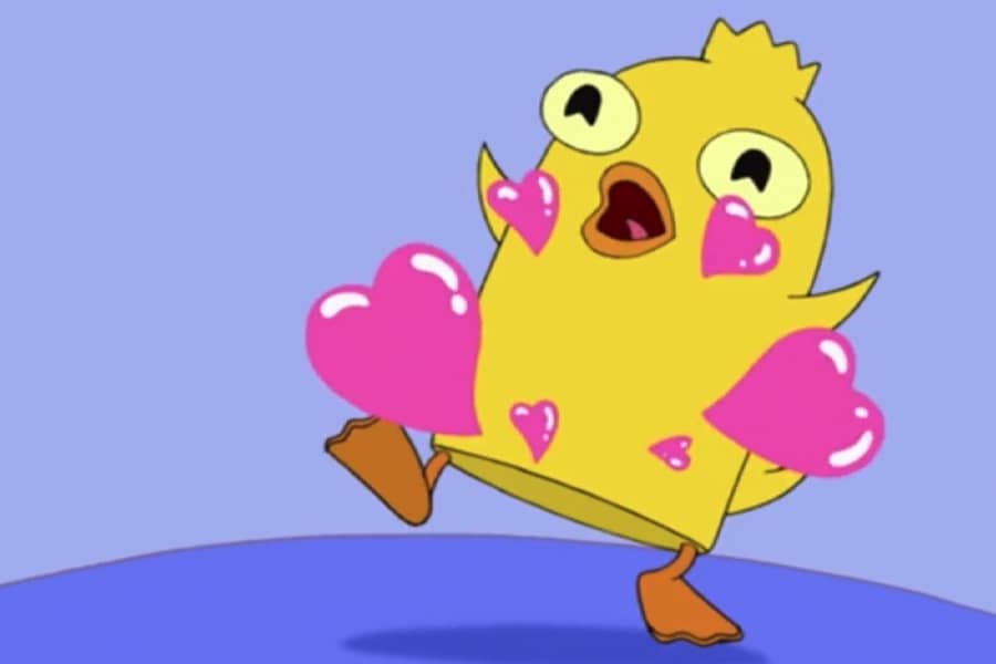 Ducky Momo dancing and blowing hearts all around