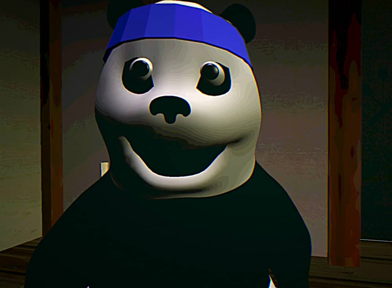 a 3-D panda with a kung fu headband