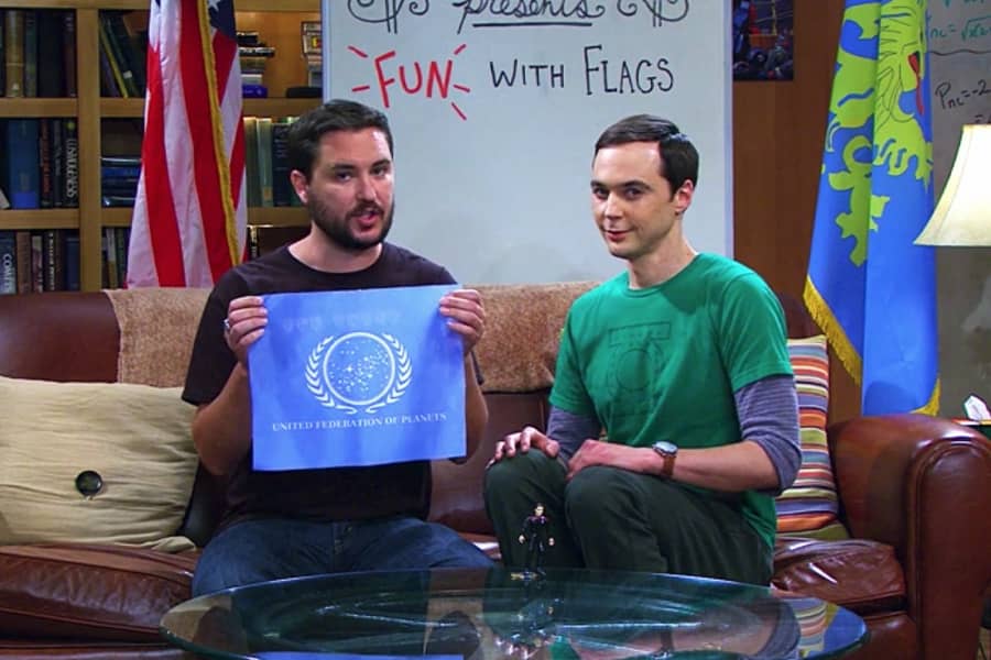 Cooper with Wil Wheaton who is holding a United Federation of Planets flag
