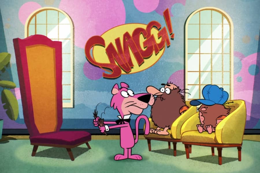 Snagglepuss with handfuls of hair, plucked from his caveman guests