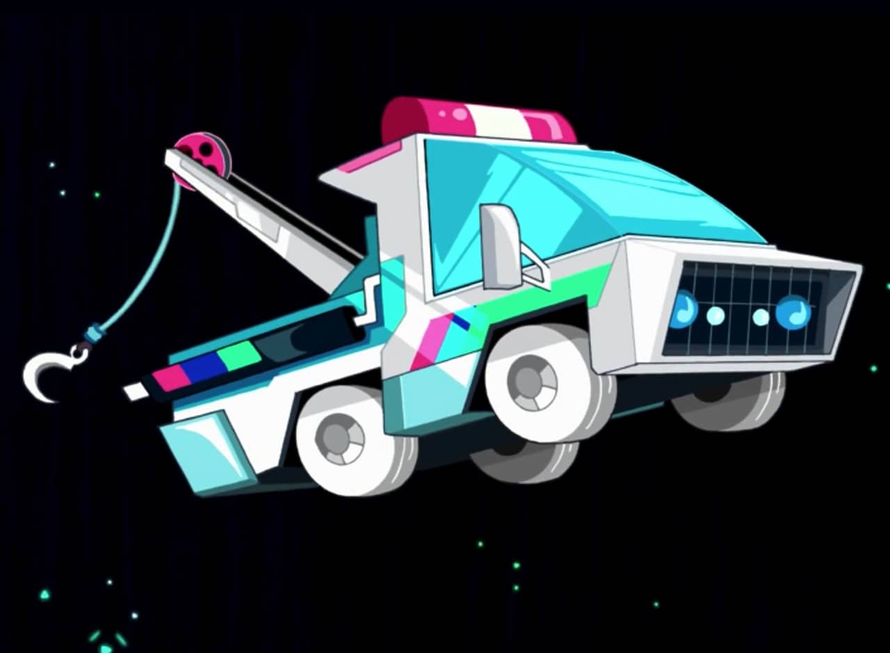 a towtruck flying through space