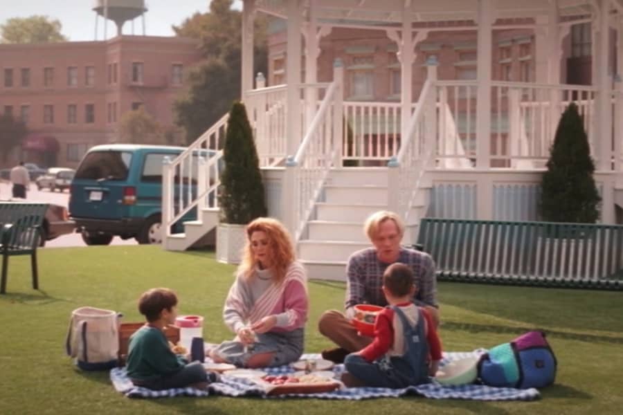 Wanda and Vision with their two kids having a picnic