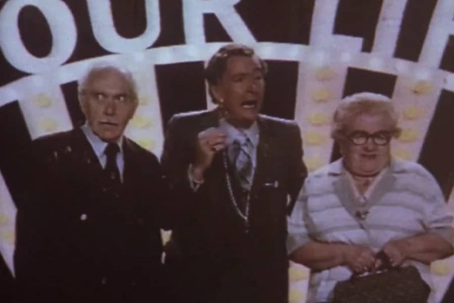 Broadbent with two elderly contestants, Beryl and Jumbo
