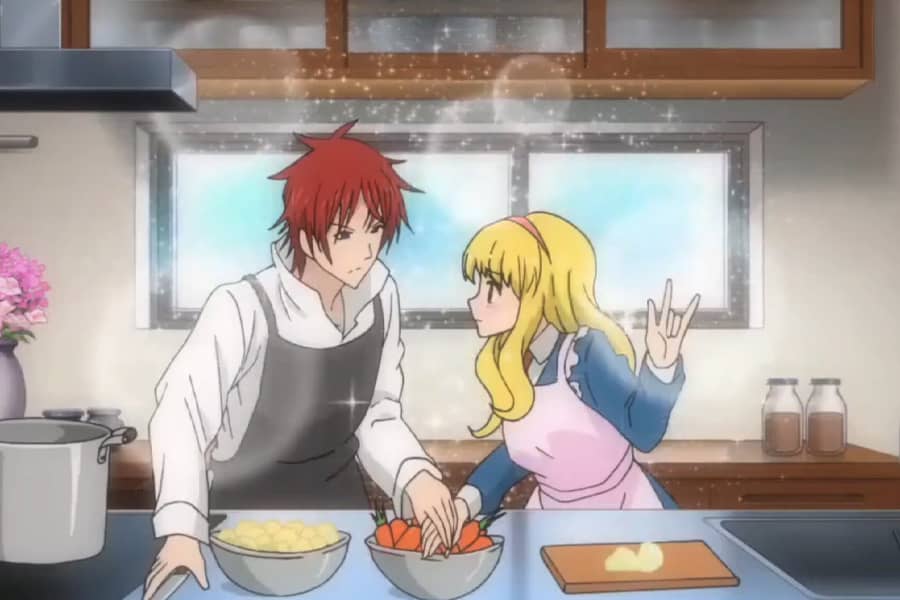 Ikeo and Kyunko’s hands touch while cooking