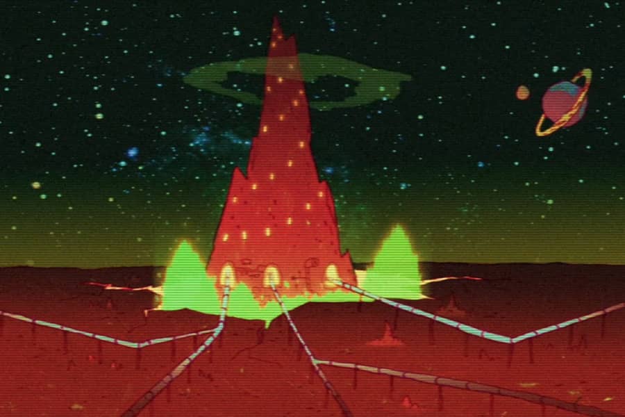 alien planet with burning mountain