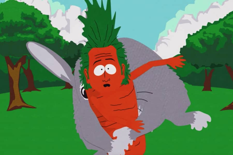 carrot Rob being attacked by a giant rabbit