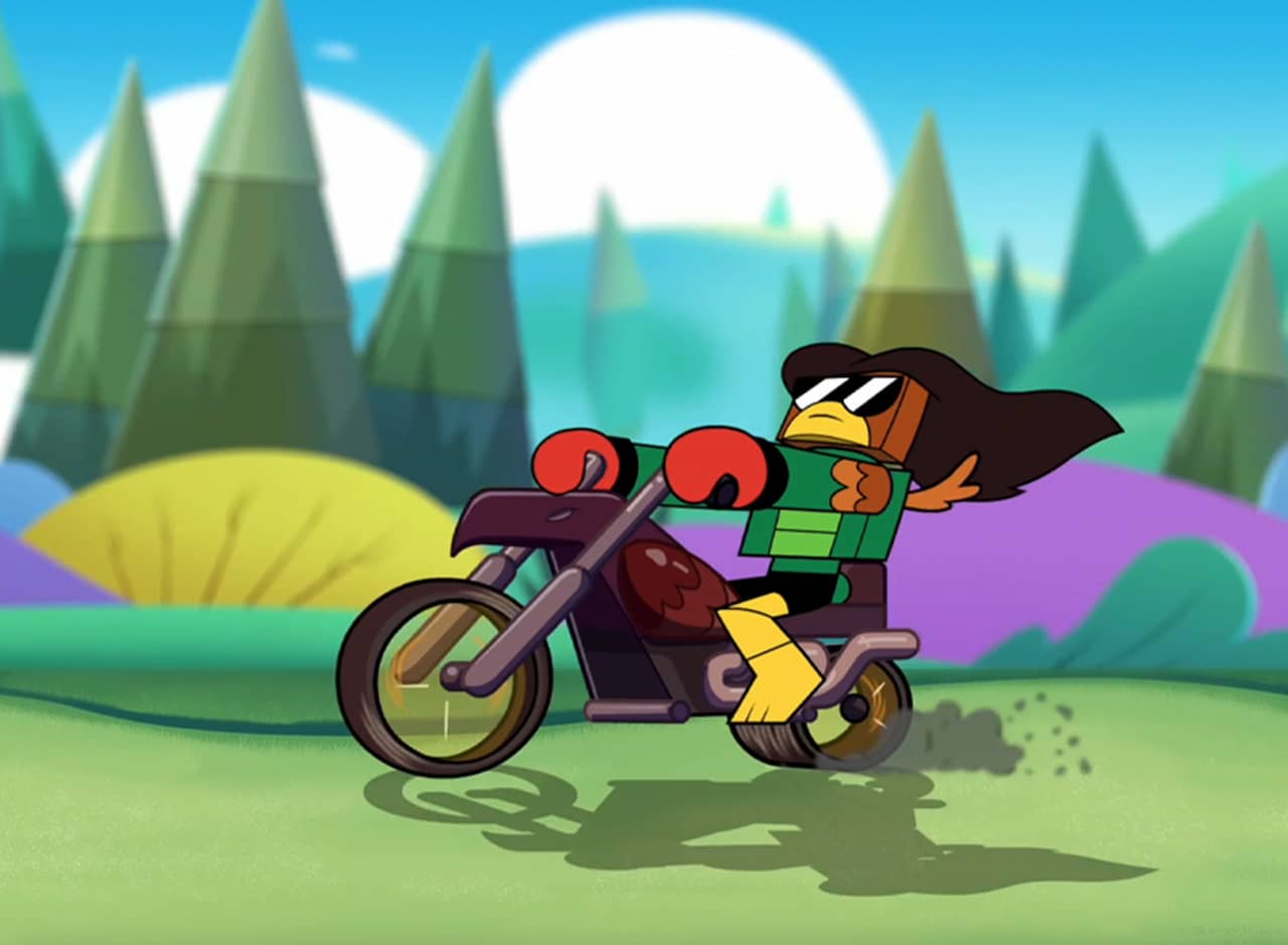 Hawkodile riding a motorcycle
