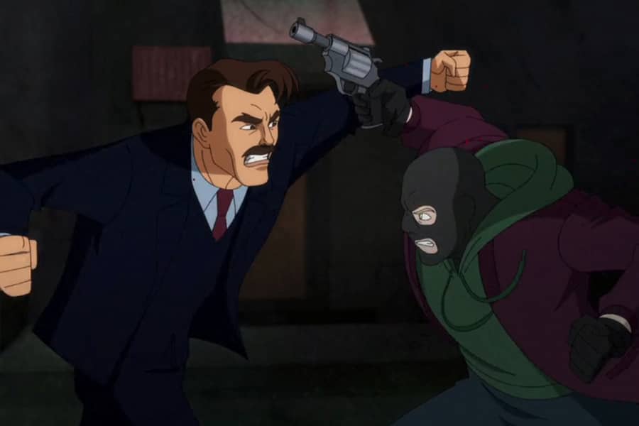 Thomas Wayne fights a mugger with a gun