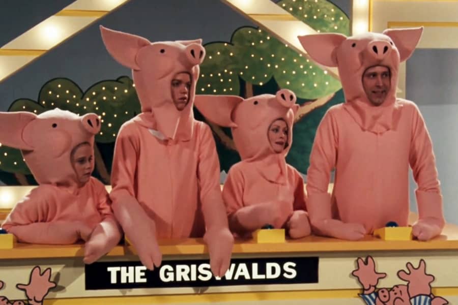 The Griswold family wearing their pig costumes