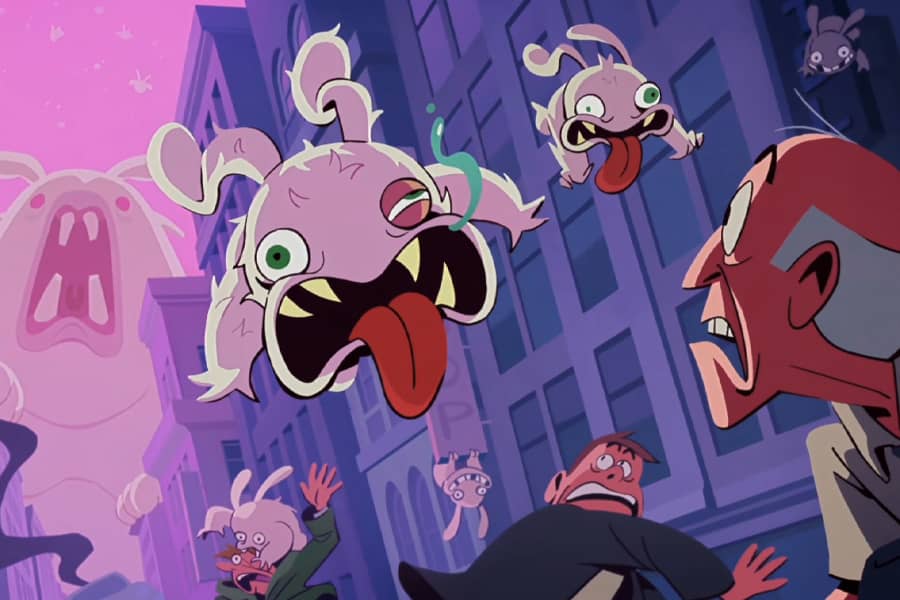 furry alien creatures attacking people in the city