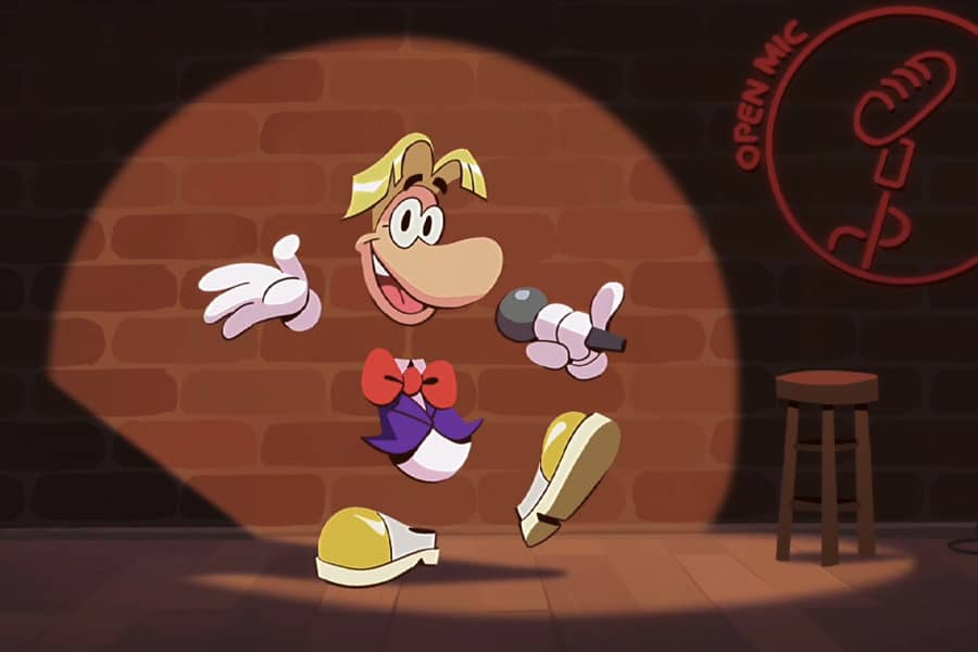 Rayman on stage at an open mic night