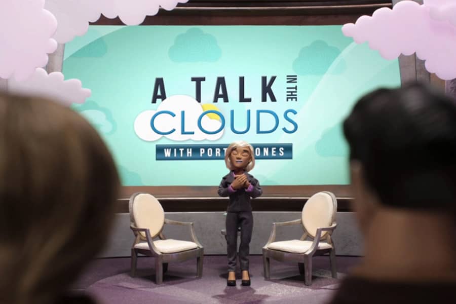 Portia Jones on her talk show set
