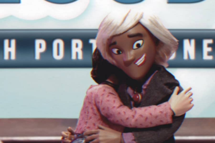 Portia hugging a guest