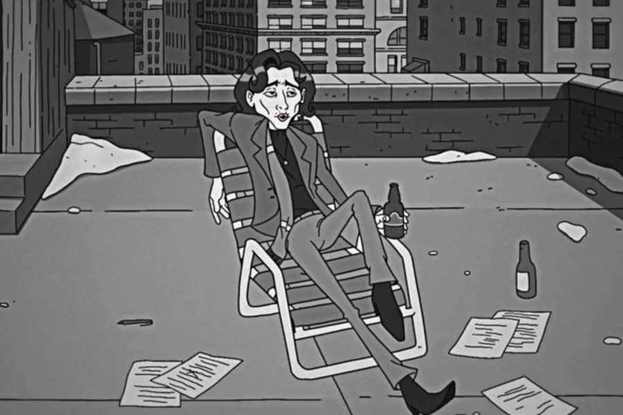 Talamet on a lawn chair on the roof of a NY building
