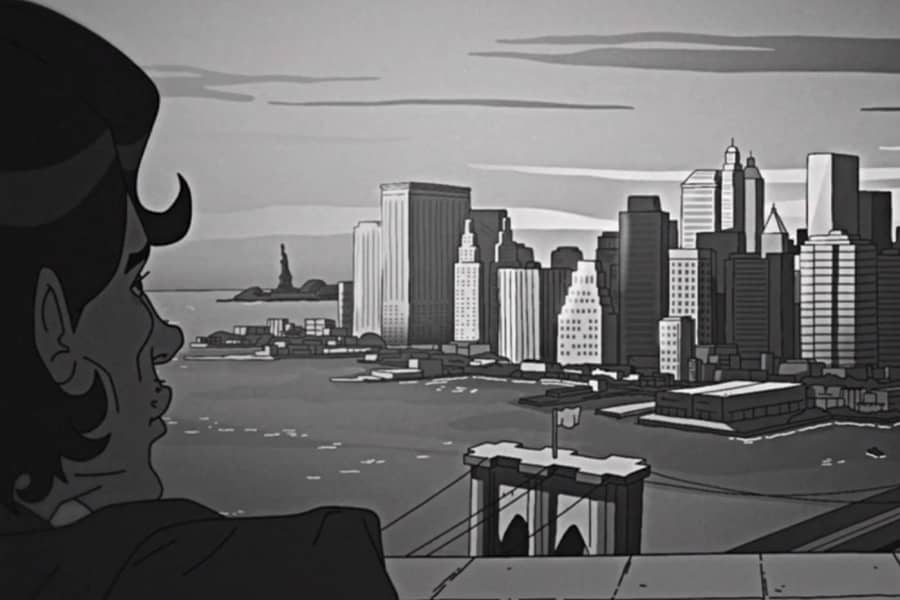 Talamet looks at the NY skyline