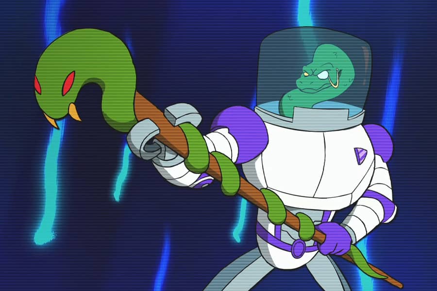 Smartaconda holding a snake staff