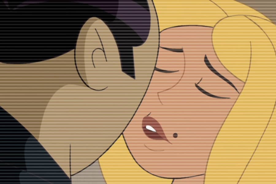 Charity and Danny about to kiss