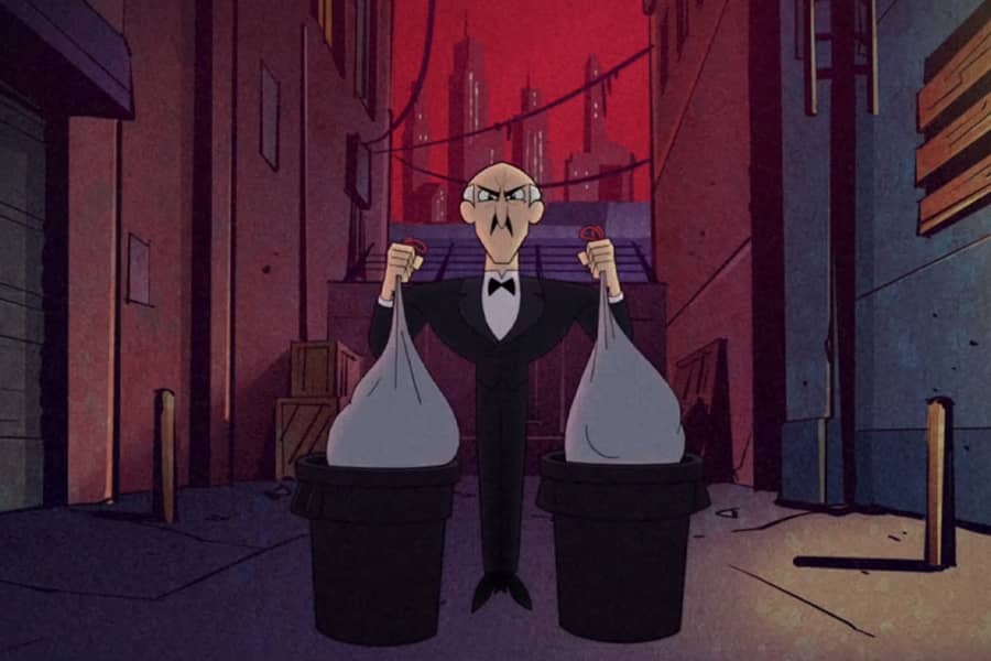 Alfred taking out the trash
