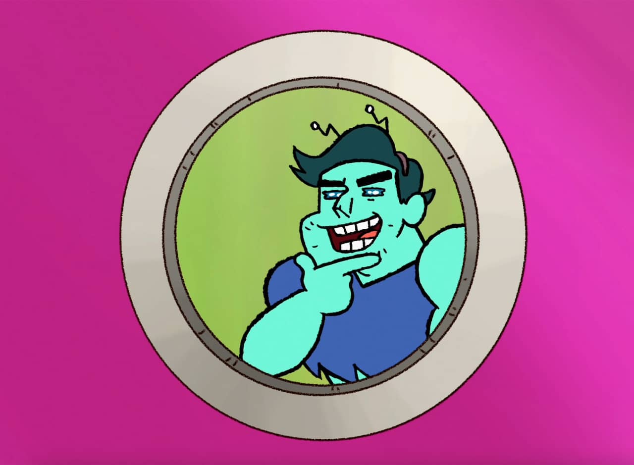 handsome alien in a spaceship window