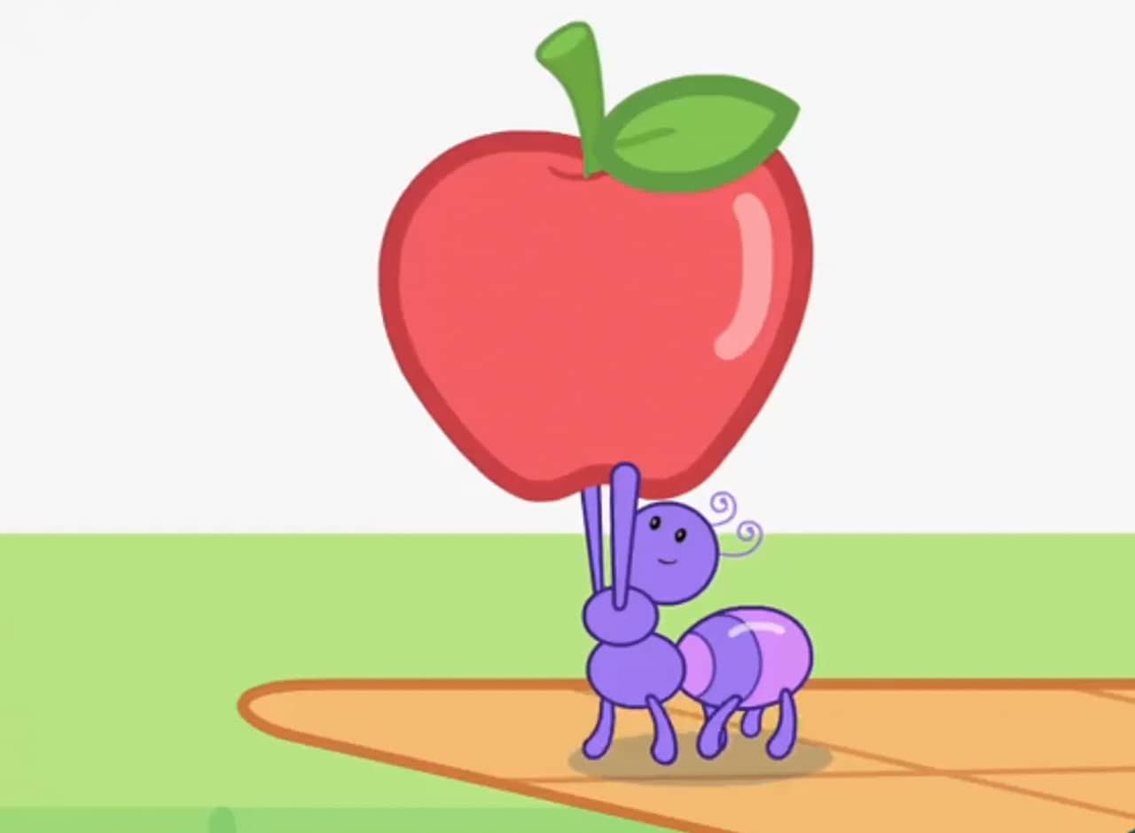 ant carrying an apple