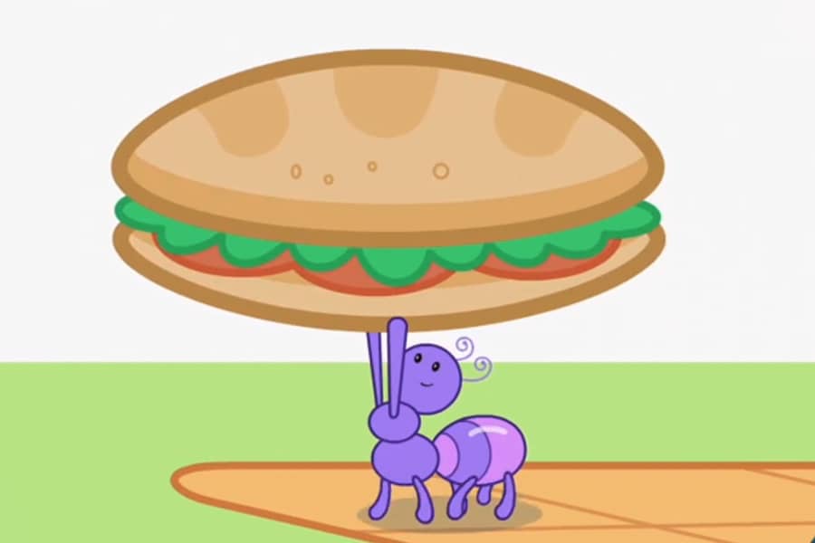 ant carrying a sandwich