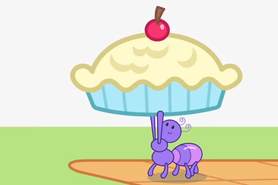 ant carrying a pie