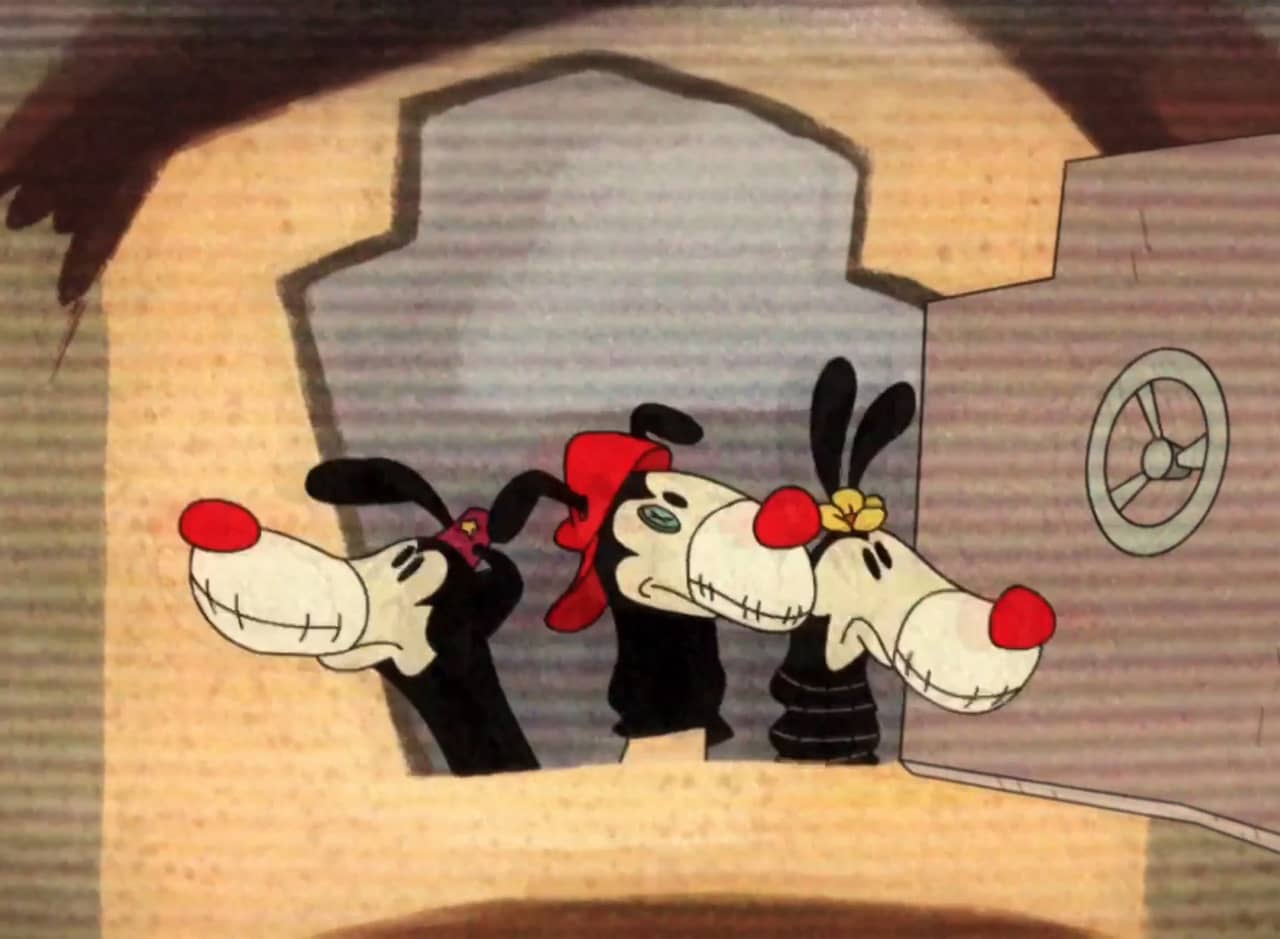 sock puppet versions of Yakkov, Wakkov and Dotski in the water tower