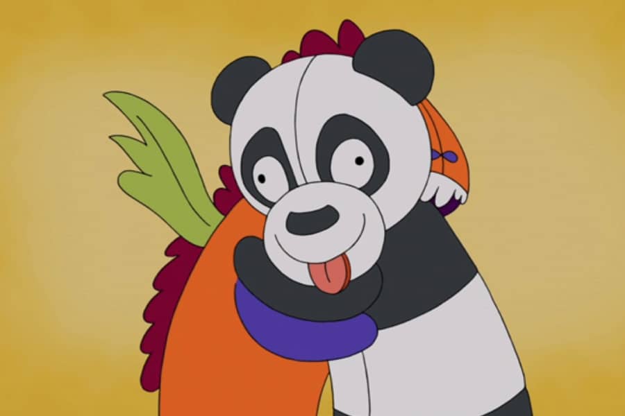 puppet panda hugging dragon