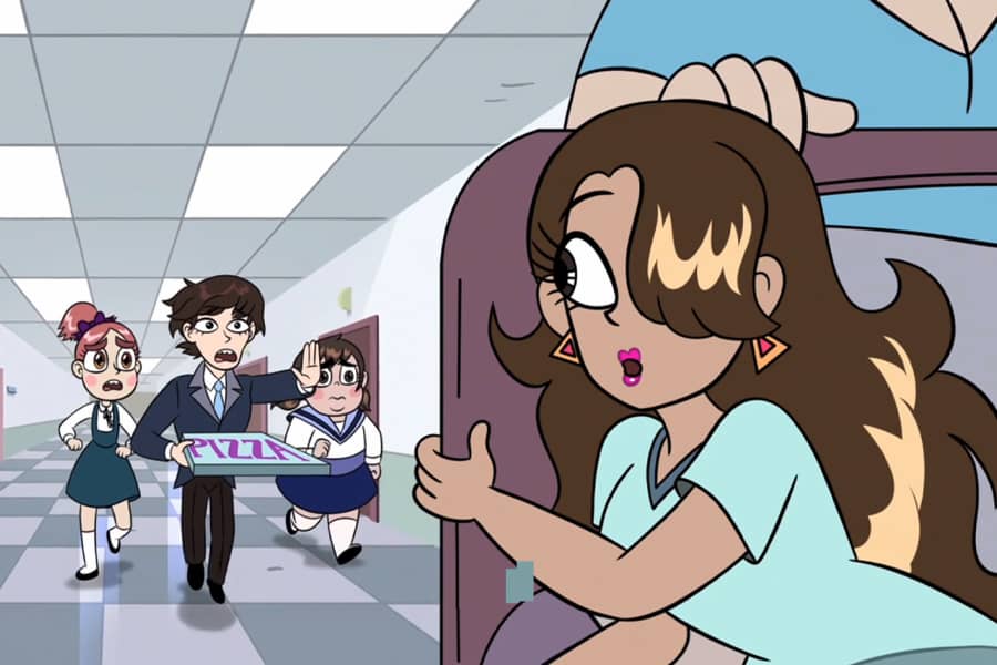 fans run after the singer down the hospital hallway, one guy is carrying a pizza