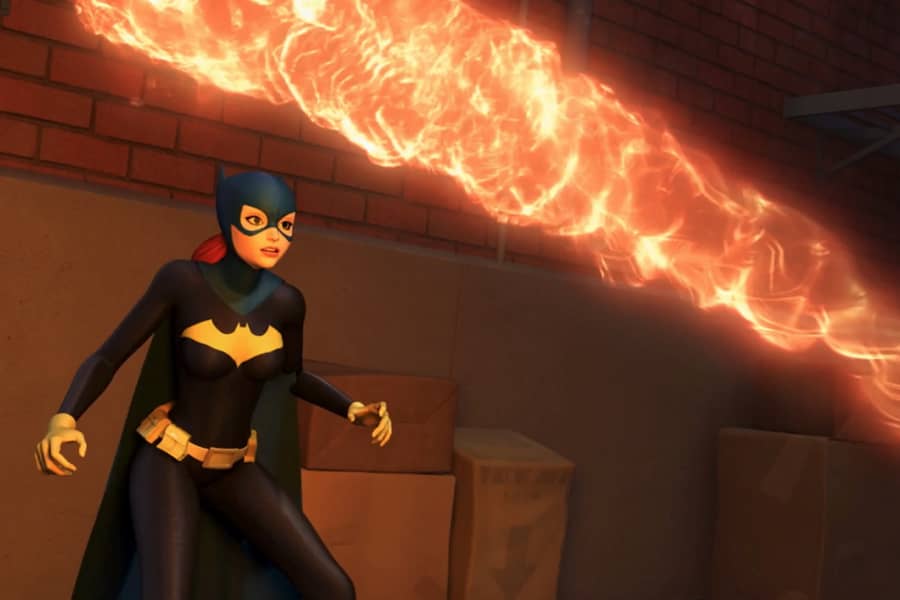 Batgirl avoids the flame thrower