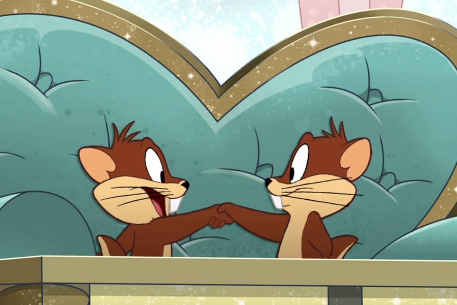two chipmunk contestants shaking hands