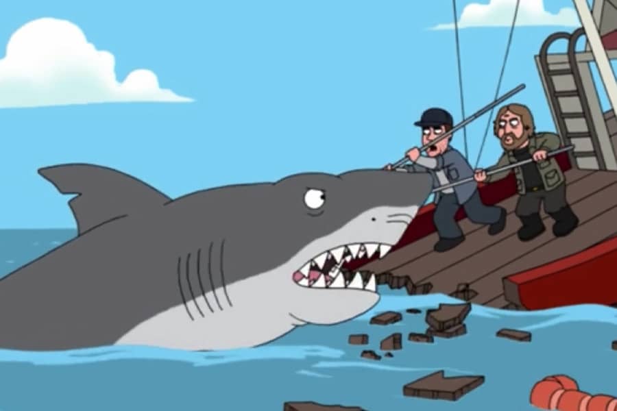 closeup of the shark and men