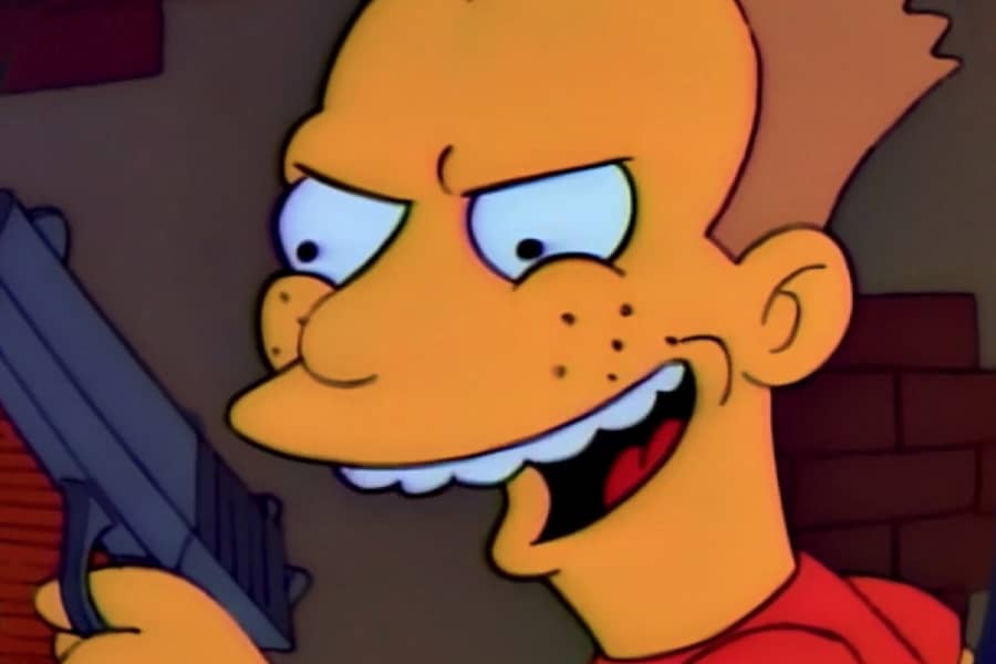 Bart laughing holding the gun