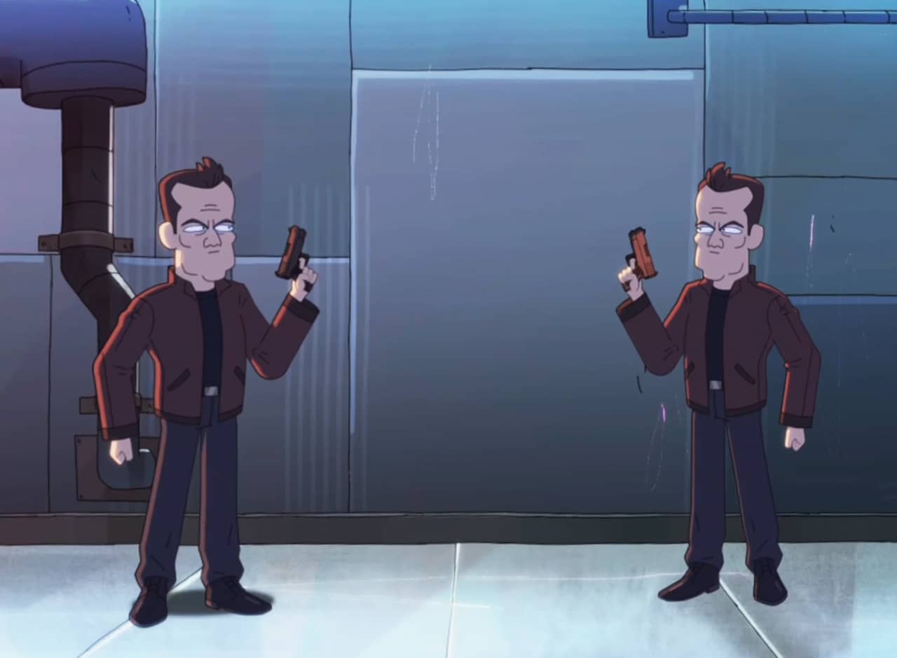two Jason Bournes, each holding a gun