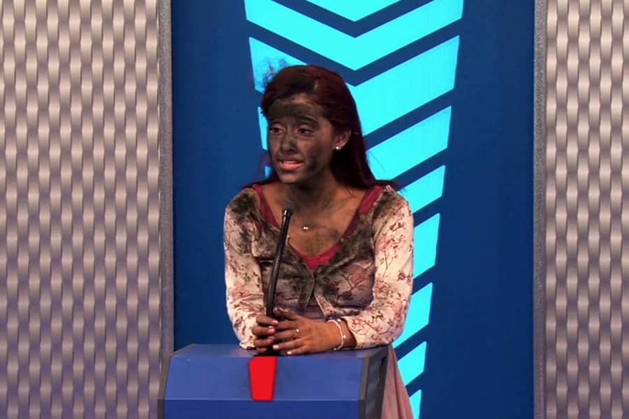 teen girl covered in ash