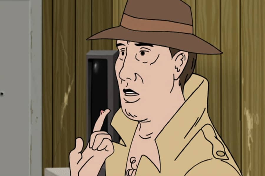 Bruno holding up his finger with a blister on it