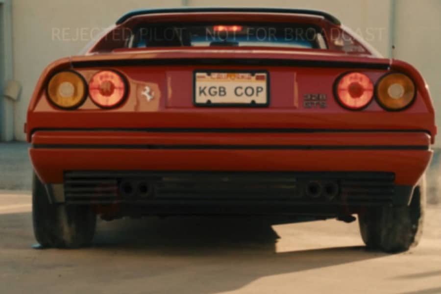 a red GTS with license plate “KGB COP”