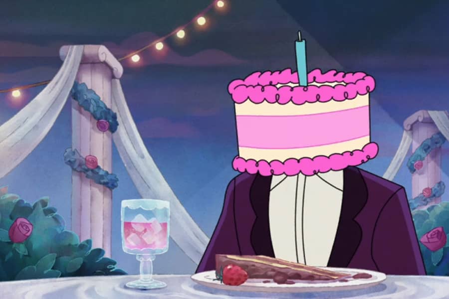 man with cake for a head