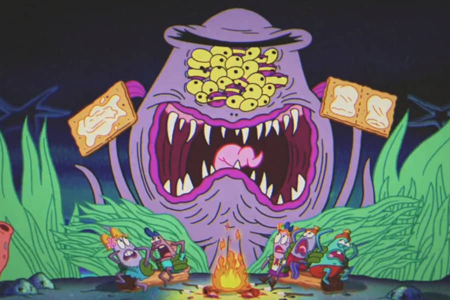 huge, multi-eyed, multi-tentacled monster appears holding graham crackers