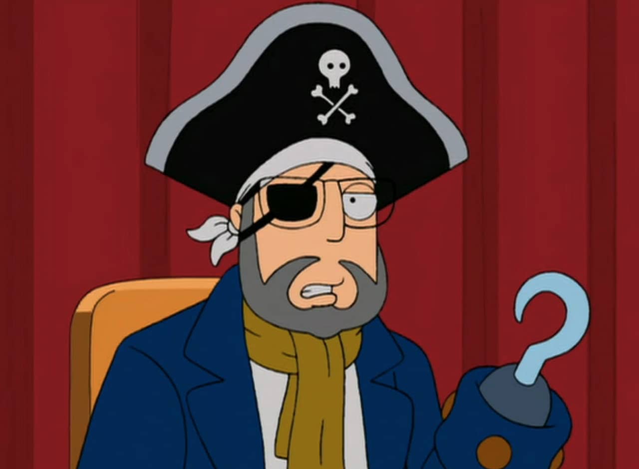 Captain Monty, a pirate with a hook hand