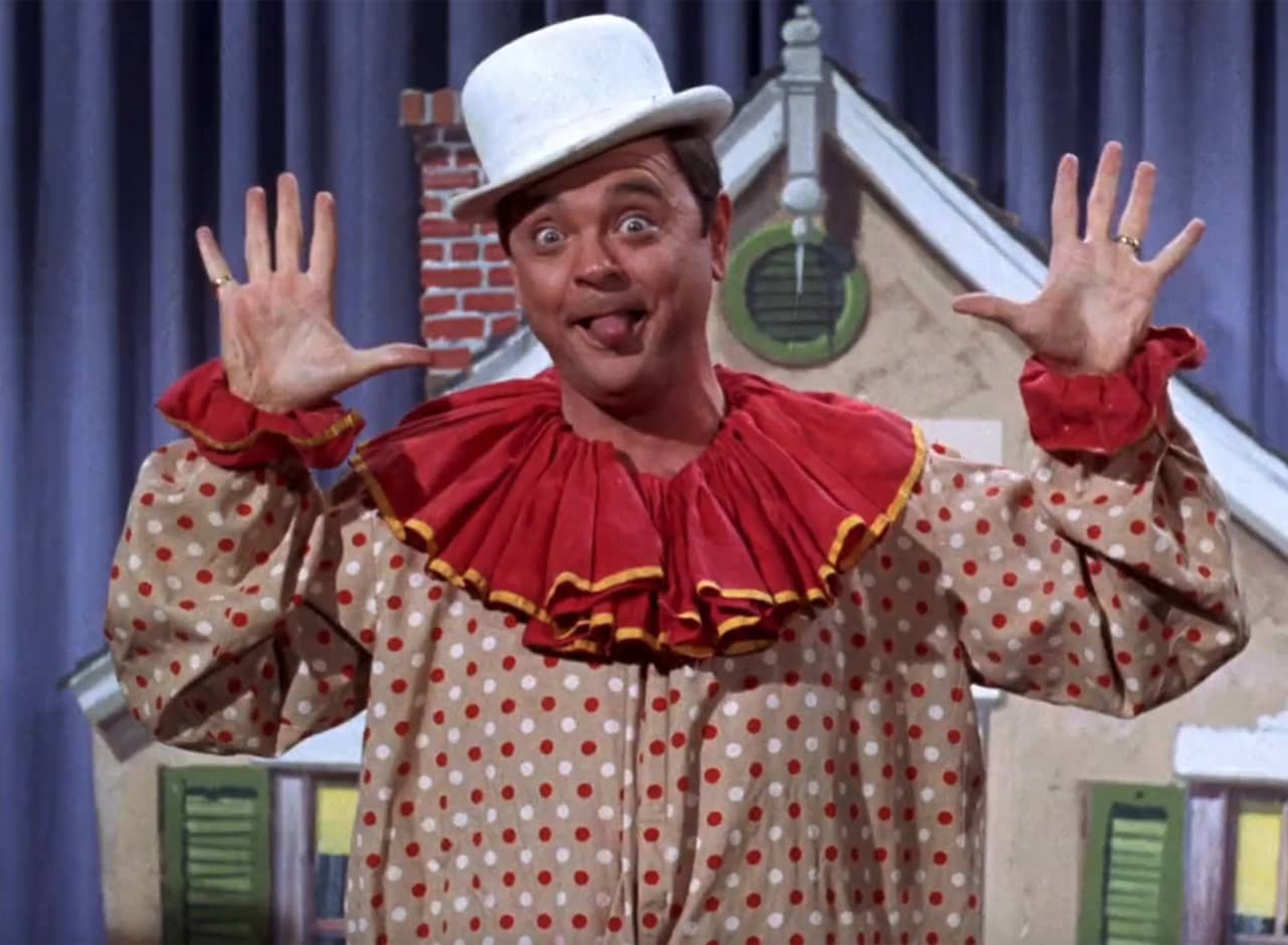 Captain Crocodile, a man in a clown costume and white bowler hat