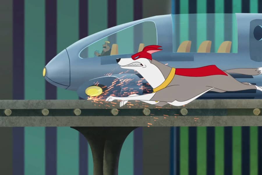 Captain Dog flies fast and tries to beat a train that is going to derail