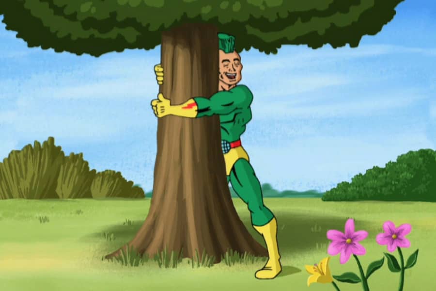 Captain Green hugging a tree