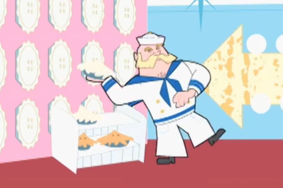 Captain Whackem throwing a pie