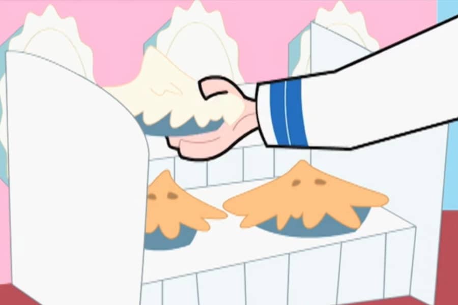 Captain Whackem’s hand reaching for a pie