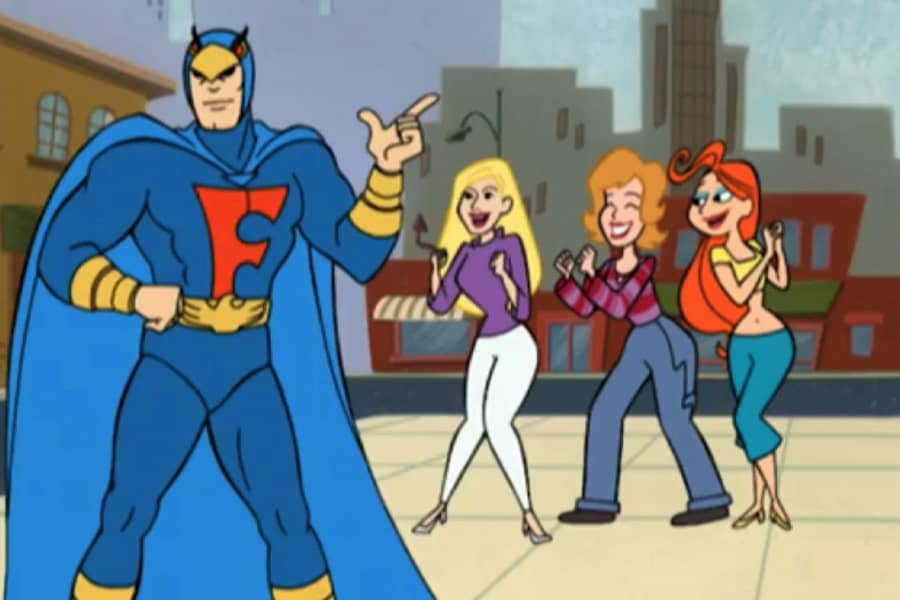 The Blue Falcon with three ladies