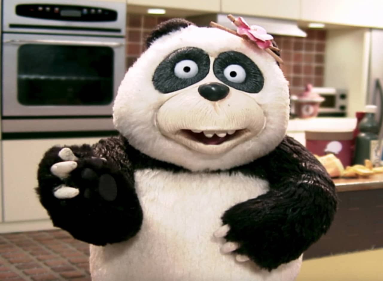 Chi Chi, a panda, in her kitchen