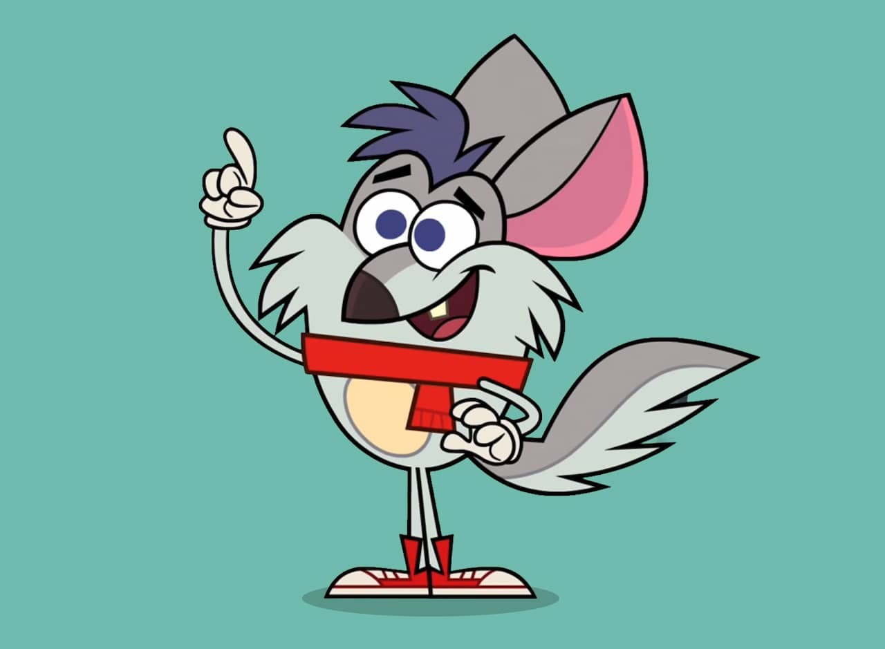 Chinchilli, a cartoon chinchilla wearing a scarf and sneakers