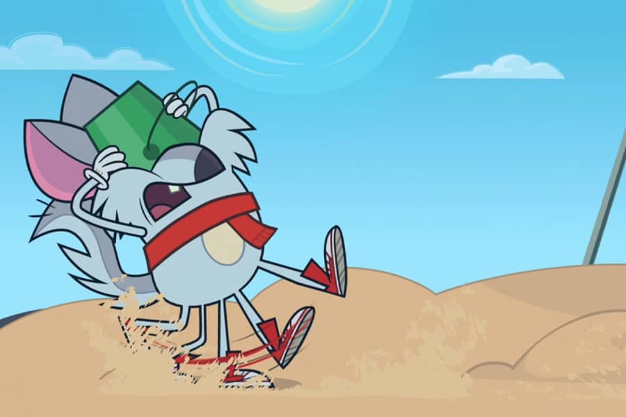 Chinchilli running frantically with the bucket on his head